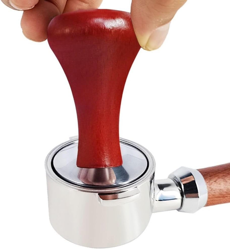 51 mm Espresso Tamper mit Griff – Kaffeeverteiler und Andrueckwerkzeug fuer gleichmaessige Extraktion, inklusive Tampermatte fuer Siebtraeger Espressomaschinen